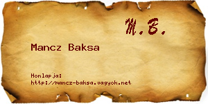 Mancz Baksa névjegykártya